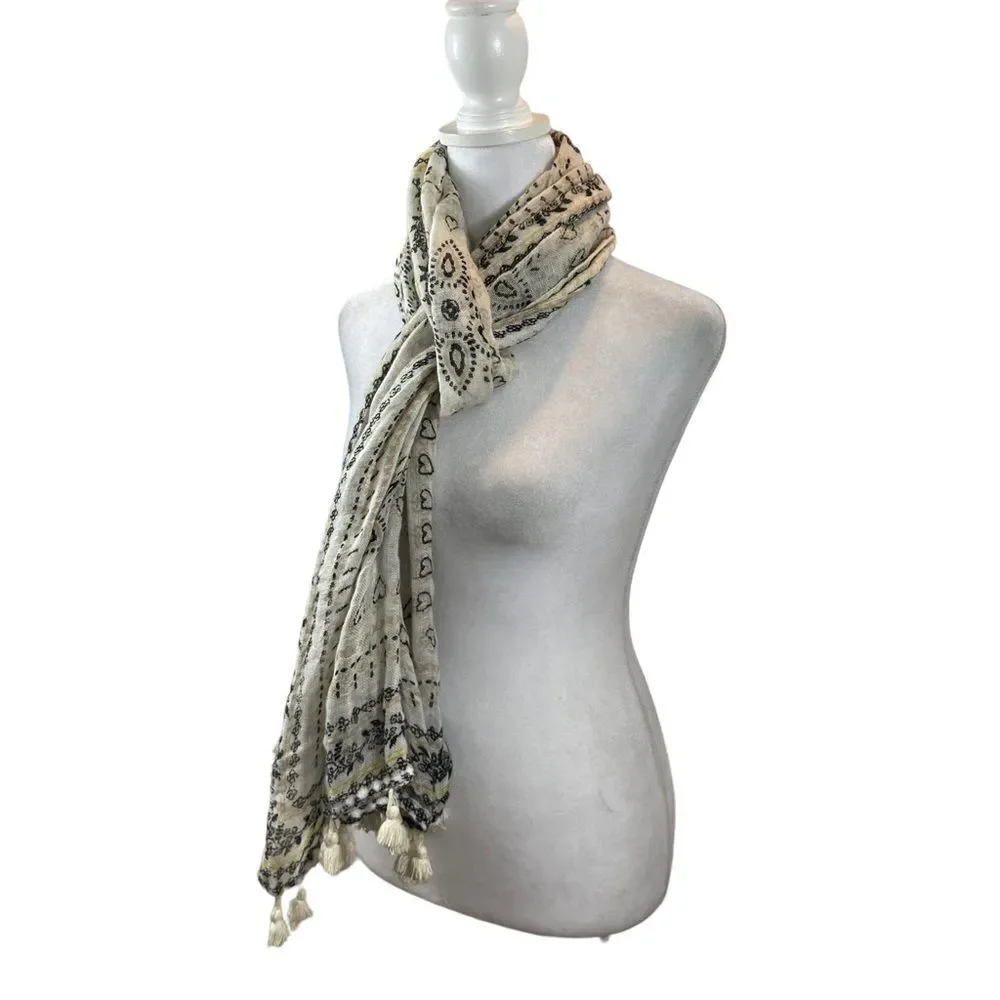 Ladies Long Tassel End Gauzy Boho Print Scarf Appr‎ 30” x 77”